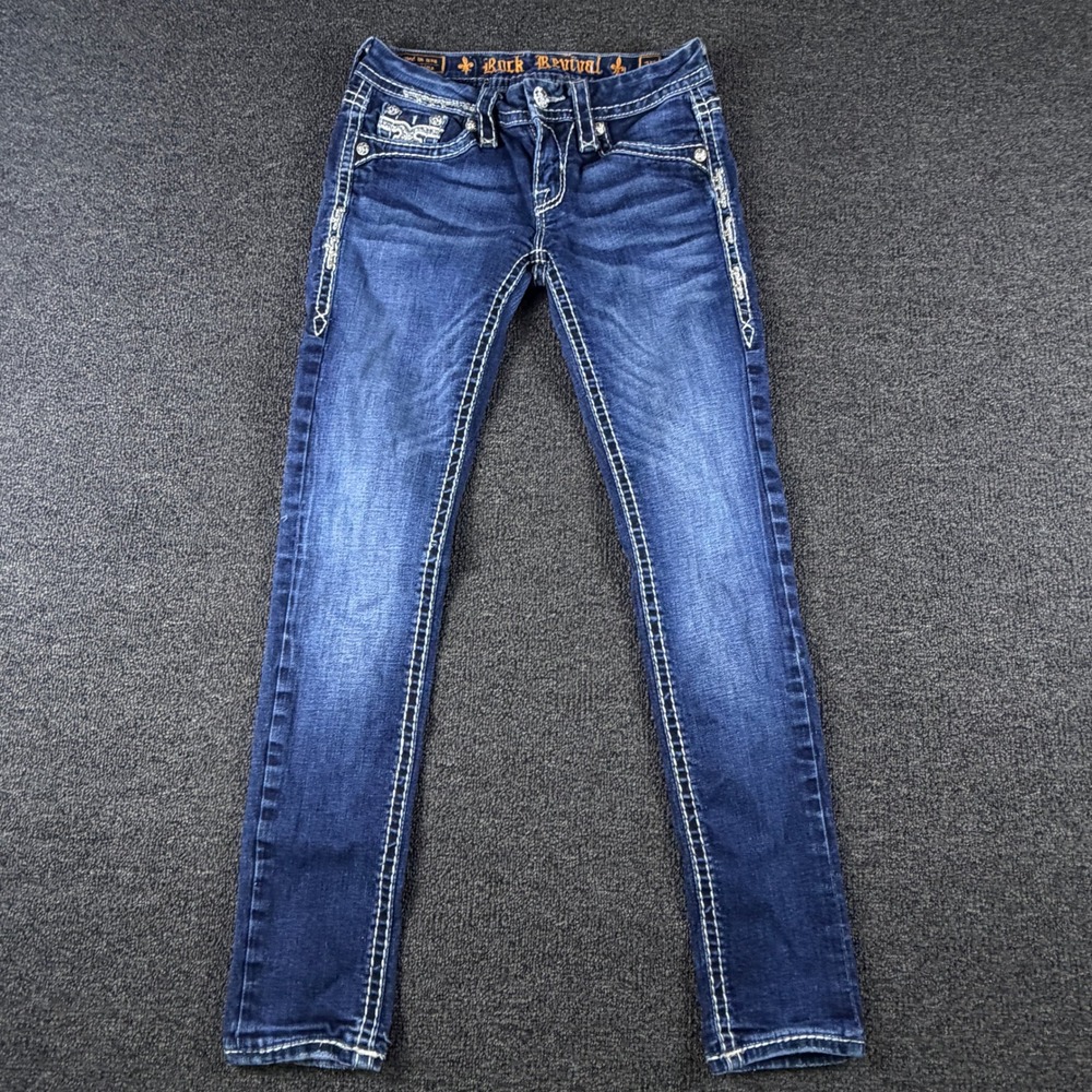 Rock Revival Jeans Womens 26 Karla Skinny Blue Rhinestone E8052S1 EUC